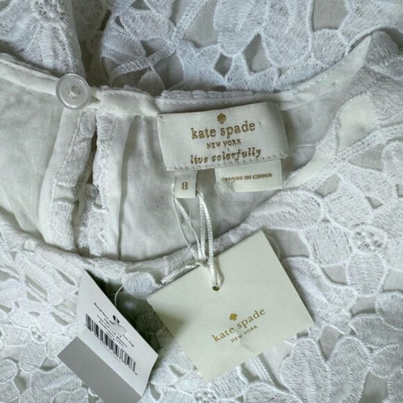 Kate Spade sz 8 Blouse Floral Lace Top White Short Sleeve Classic Minimalist - Picture 4 of 6